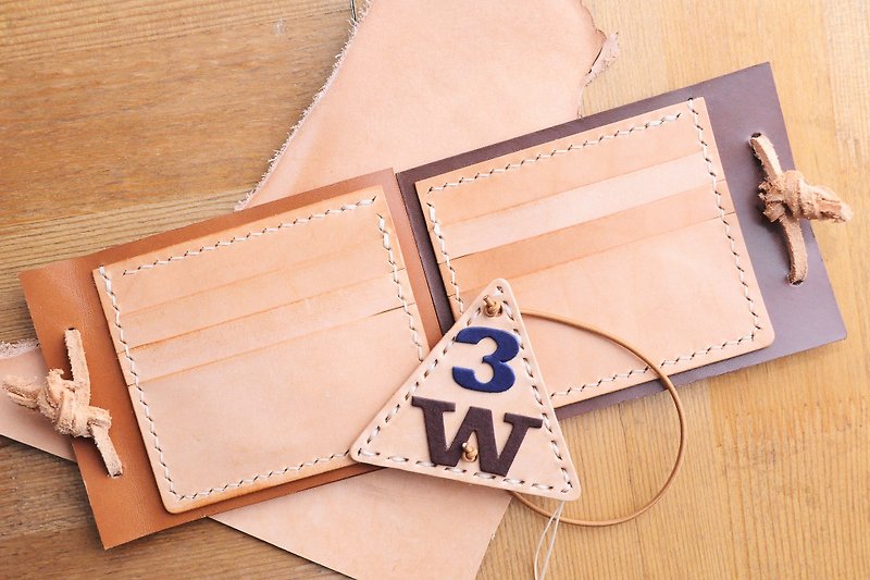 [3W short clip package material series -6 card bit short clip] good material sewn leather bag free Silver lettering handmade bag bag wallet couple short Silver short fiscal package simple and practical Italian leather vegetable tanned leather leather DIY companion slim - เครื่องหนัง - หนังแท้ สีนำ้ตาล