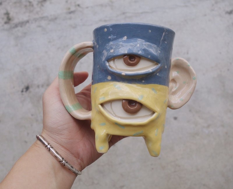 ceramic mug cup 2eyes monster in two tone pastel :) - Pottery & Ceramics - Pottery Multicolor