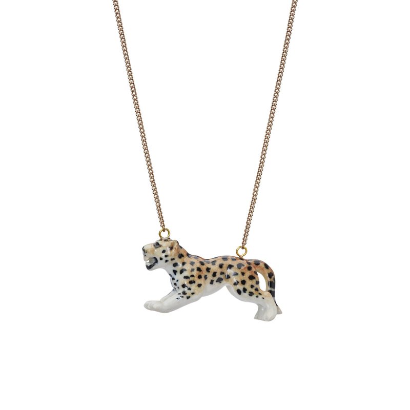 AndMary 手繪瓷項鍊-豹 禮盒包裝Leaping Leopard Necklace - 項鍊 - 瓷 金色