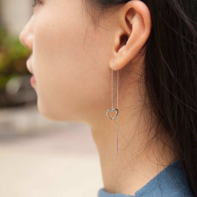 Sterling Silver Love Long Dangle Earrings | Simple Sterling Silver | Features. All-match. Texture - ต่างหู - โลหะ สีเงิน