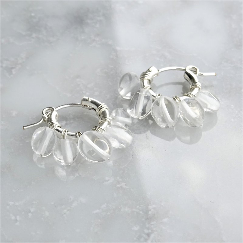 SV925SF*Crystal Quartz fringe wrapped pierced earring / earring - Earrings & Clip-ons - Gemstone Transparent