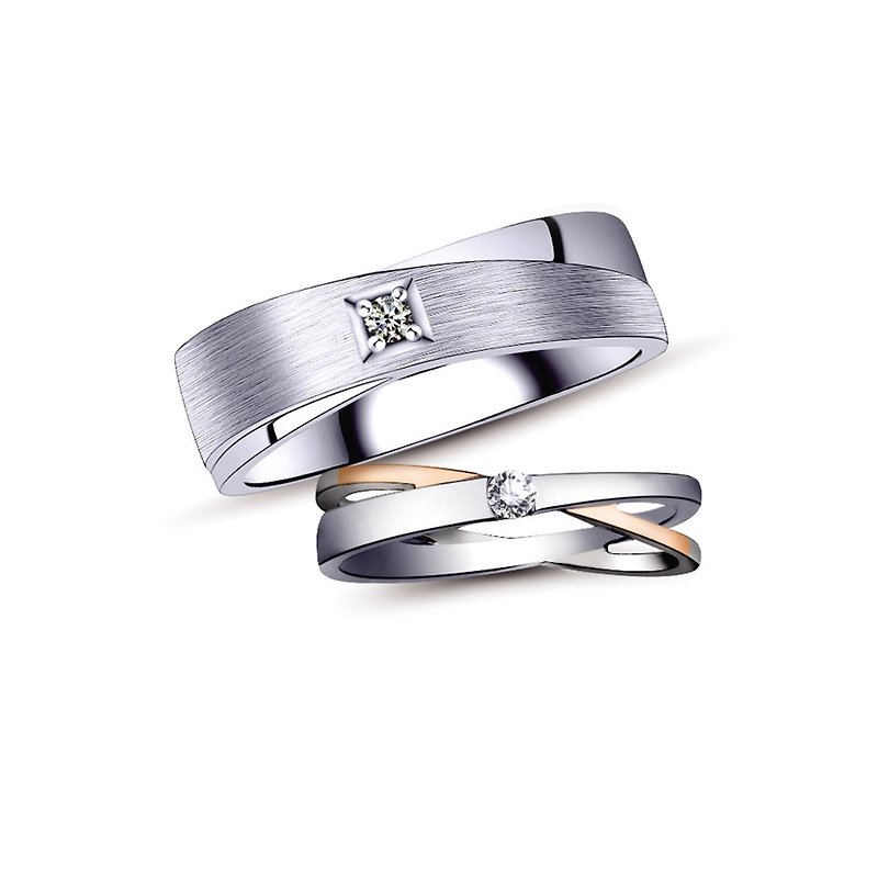 婚戒 /幸福焦點 /鑽石白鋼結婚對戒 - 對戒 - 鑽石 銀色
