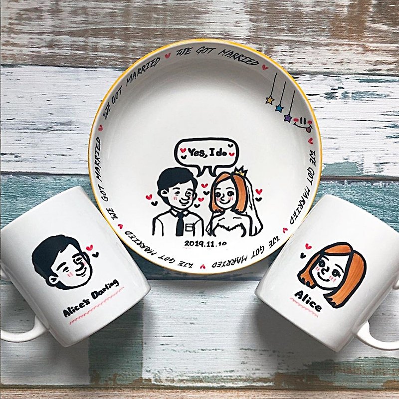 Customized/Couple. Wedding Gifts-Mug Pairs + Wedding Plate 3 into Lucky Bags