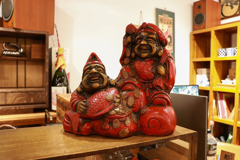 Pottery good luck ornaments Daikokuten & Ebisu - ของวางตกแต่ง - ดินเผา สีแดง
