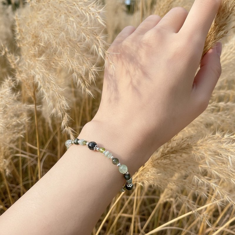 水草瑪瑙葡萄石925純銀手鍊 - 手鍊/手環 - 寶石 綠色