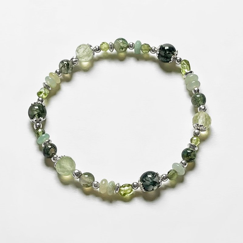 水草瑪瑙葡萄石925純銀手鍊 - 手鍊/手環 - 寶石 綠色