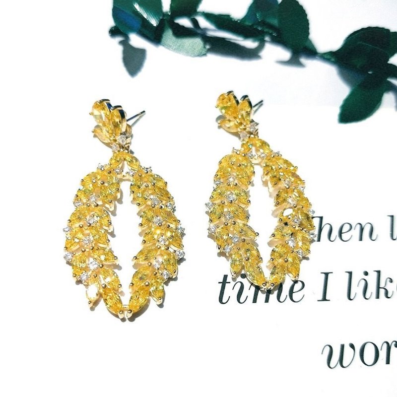 I JEWELRY 奢華超貴氣閃耀黃寶石鑽純銀耳環 附純銀保證卡 現貨 - 耳環/耳夾/耳骨夾 - 純銀 銀色