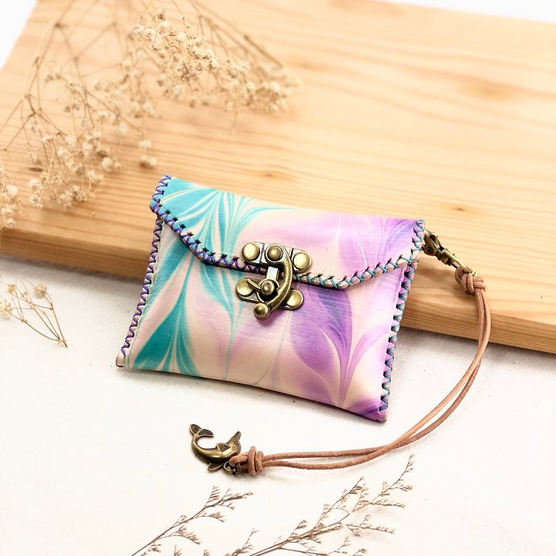 Colorful rendering coin purse - business card holder / card storage - Coin Purses - Genuine Leather Multicolor