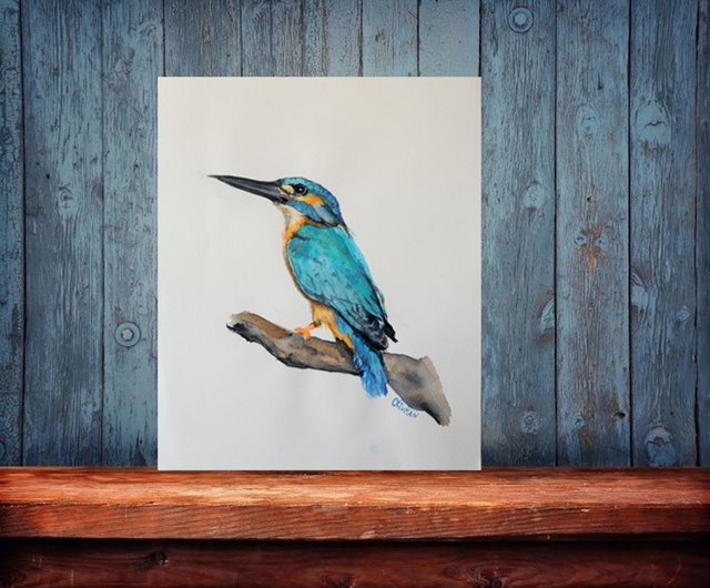 カワセミの絵画鳥オリジナル水彩画鳥の壁アート カワセミの