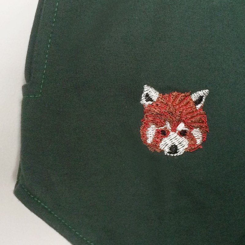 Red Panda Embroidery - Shorts / Dark Green - 女裝 短褲/牛仔短褲 - 棉．麻 綠色
