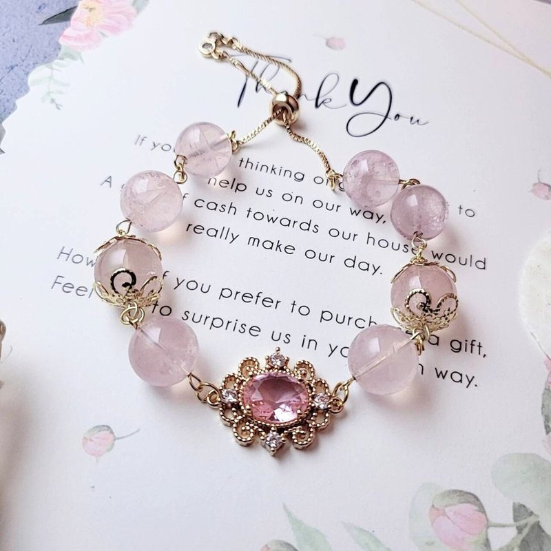 Aphrodite.C pink crystal adjustable bracelet + 14K gold anti-allergic accessories (designer style) - สร้อยข้อมือ - คริสตัล 