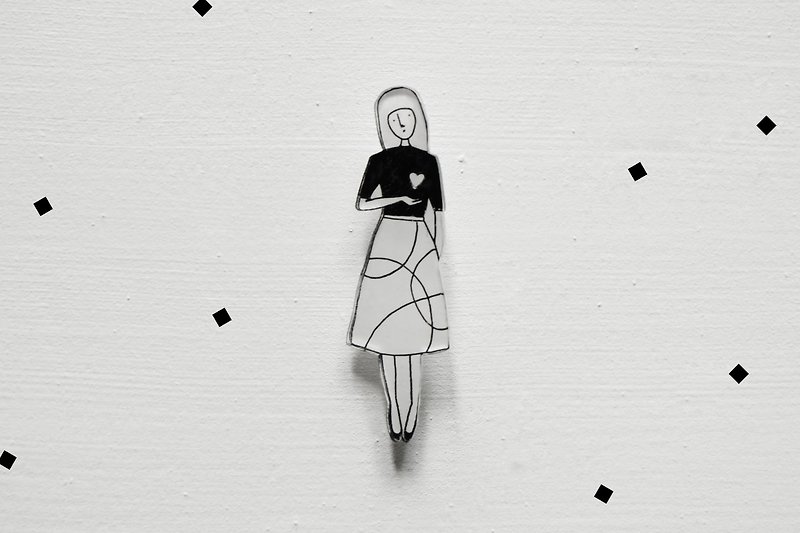 Miss Hairy Collection / Black and White Brooch / #006 - Brooches - Acrylic White