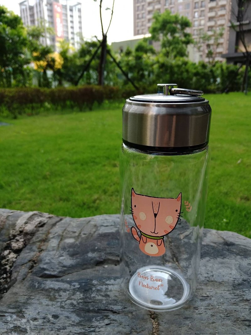 【Bon Bon Naturel】Walking Bottle with Cloth Cover-Pink Cat - Pitchers - Glass 