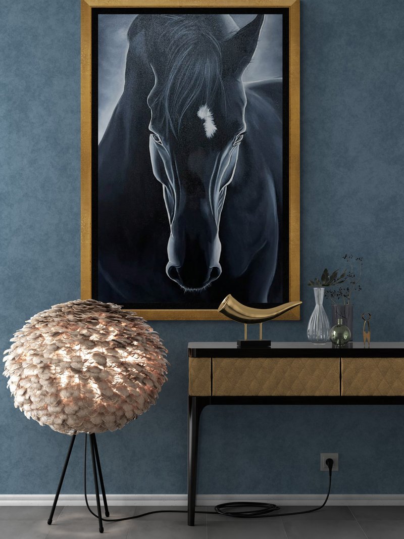 Large Abstract black horse oil painting on canvas Original painting - ตกแต่งผนัง - ผ้าฝ้าย/ผ้าลินิน สีดำ