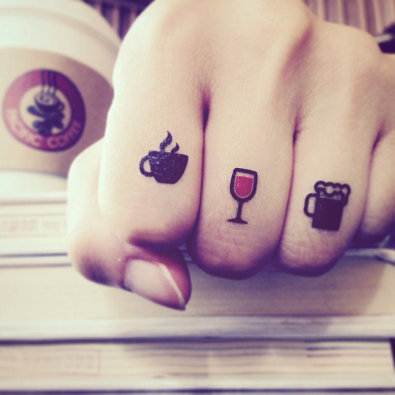 Coffee Wine Beer Drinks Temporary Fake Tattoo Sticker (Set of 2) - OhMyTat - สติ๊กเกอร์แทททู - กระดาษ หลากหลายสี