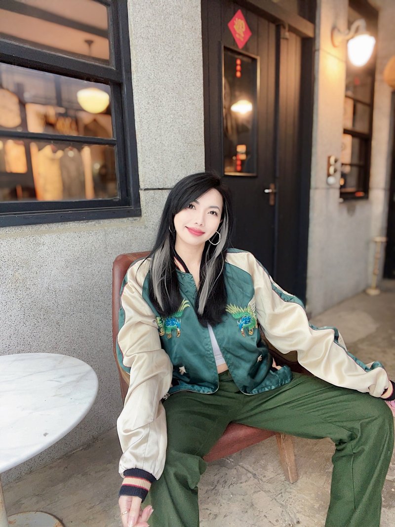 TAILOR TOYO 東洋咖褐金黃x米黃亮綠 雙面穿橫須賀刺繡棒球外套 - 女大衣/外套 - 聚酯纖維 多色