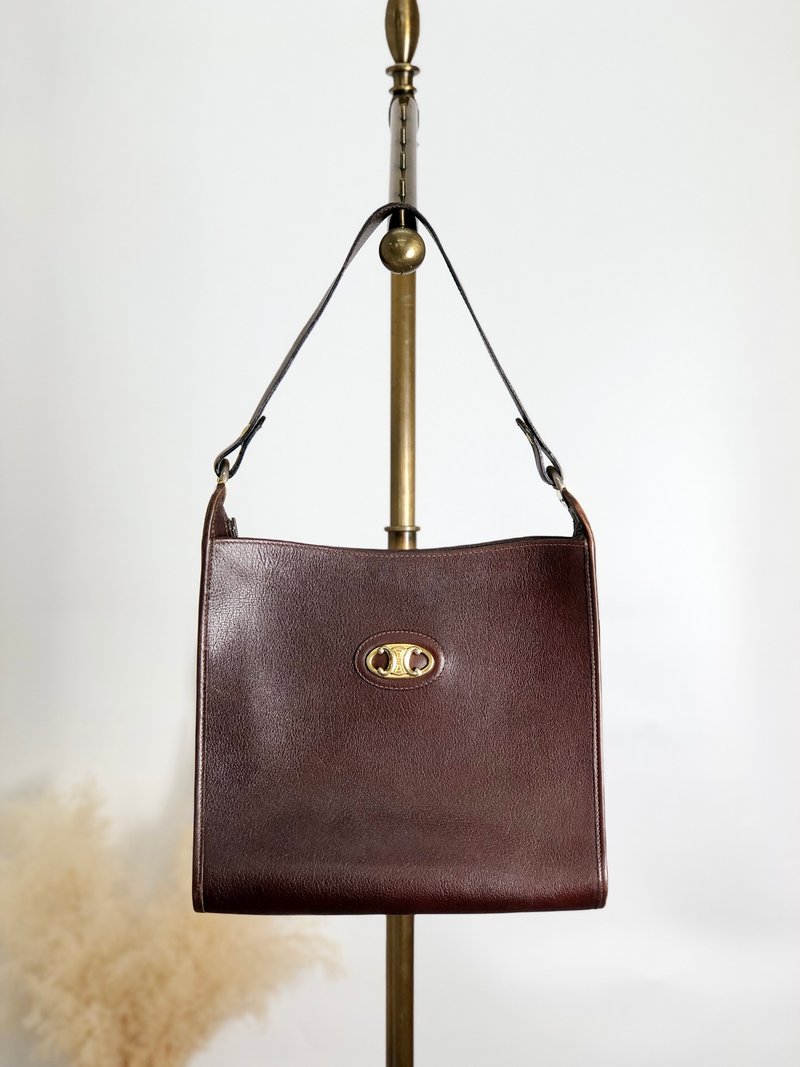 【 日本直送　名牌中古包 】CELINE セリーヌ ショルダーバッグ ブラウン トリオンフ レザー ワンショルダーバッグ vintage オールド n5nm5m - 側背包/斜背包 - 真皮 咖啡色