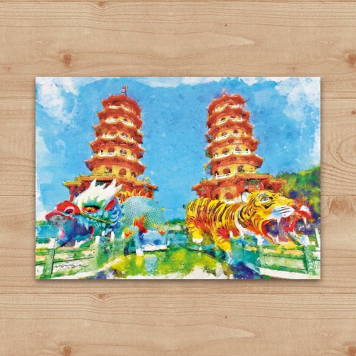 尼森設計 Nisan Design 明信片 繪畫系列 – 高雄 龍虎塔