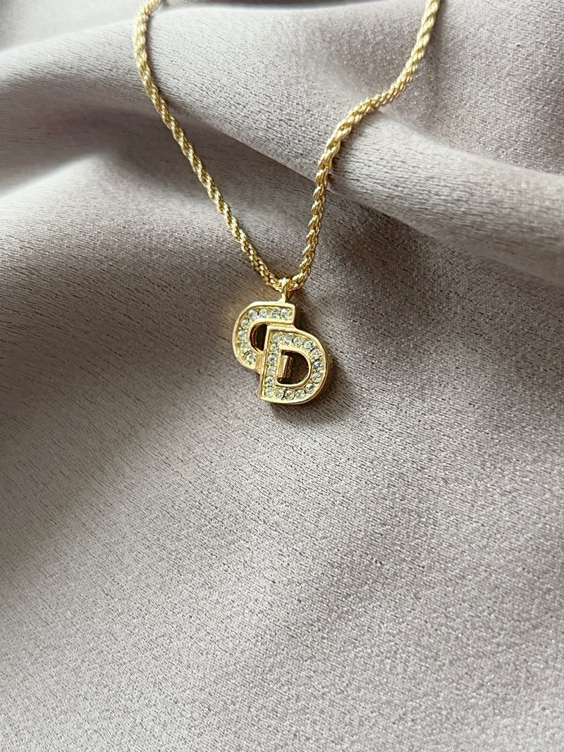 Dior鍍金經典CD水晶頸鏈項鏈 極美品 日本中古vintage - 項鍊 - 其他金屬 金色