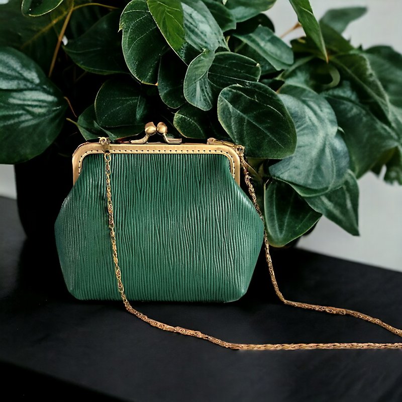 Mother's Day - Hand-stitched cowhide vintage cross-body gold bag - Water ripple green (Valentine's Day) - กระเป๋าเครื่องสำอาง - หนังแท้ สีน้ำเงิน