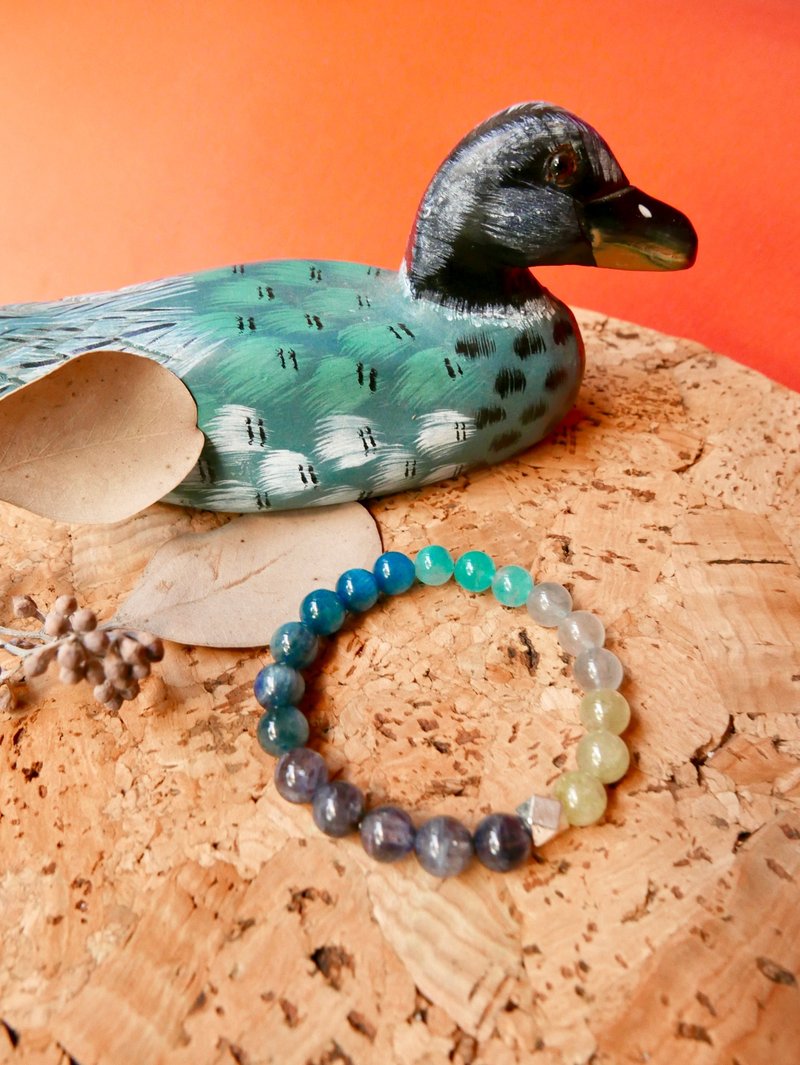 Natural stone bracelet/blue crystal/cordierite - สร้อยข้อมือ - เงินแท้ หลากหลายสี