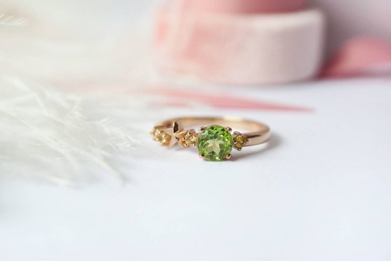 Natural Peridot Star Silver 925 Ring with Rosegold plated - 戒指 - 純銀 綠色