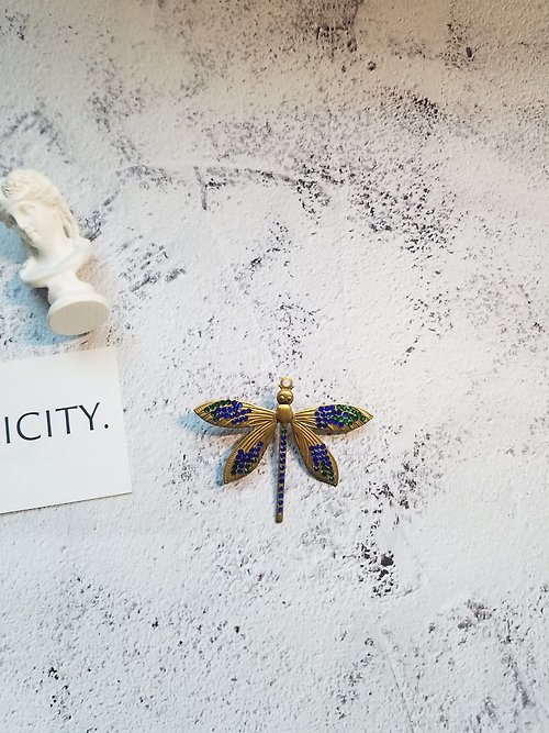 愛迪生研究所 聯名設計款式黃銅滿鑽蜻蜓胸針中國風胸花