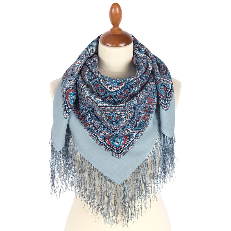 Pavlovo Posad Russian Shawl 100% Wool Scarf Wrap Silk Fringe 89x89 cm 2006-1 - 絲巾 - 羊毛 多色