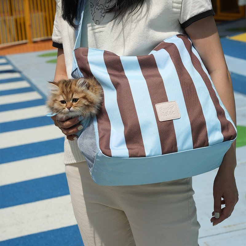 Pawsholic Paw Fan Striped Pet Bag-Striped Blue - กระเป๋าสัตว์เลี้ยง - เส้นใยสังเคราะห์ 