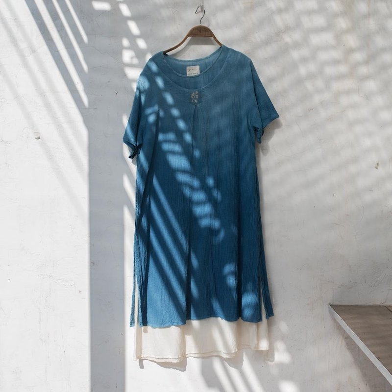 Hanoi dress 2 | Indigo Natural Dyed - 連身裙 - 棉．麻 藍色
