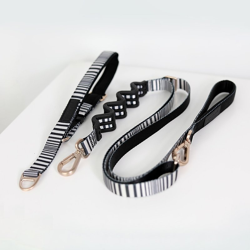寵物狗牽引套裝 多功能牽引繩+零壓項圈 經典黑白條紋 - 項圈/牽繩 - 聚酯纖維 