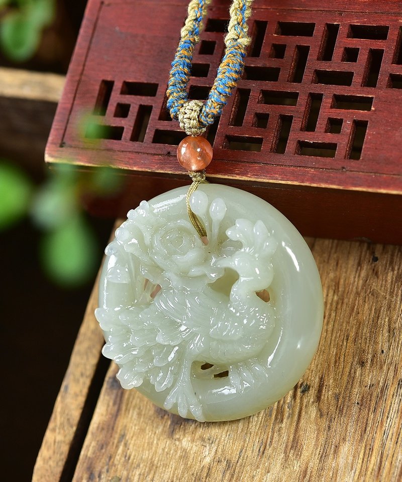 秒殺價 天然和田玉鳳凰吊墜  上身簡單大方 - 吊飾/掛飾 - 玉石 