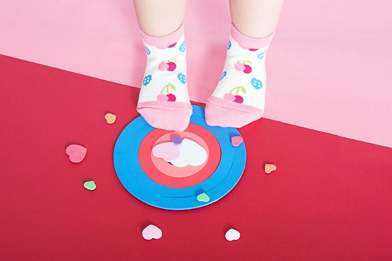 SS23 [Quick Shipping/Free Shipping] Cherry Heart Non-slip 1/2 Children's Socks│Textured Gift Box Packaging - Socks - Cotton & Hemp Pink