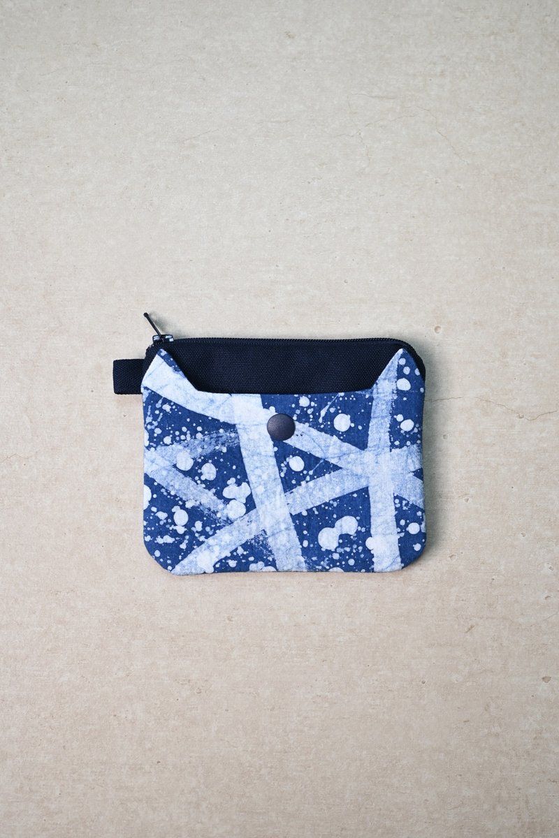 【記憶有限】藍染めファスナーポーチ - 猫 - コインケース・小銭入れ - コットン・麻 ブルー
