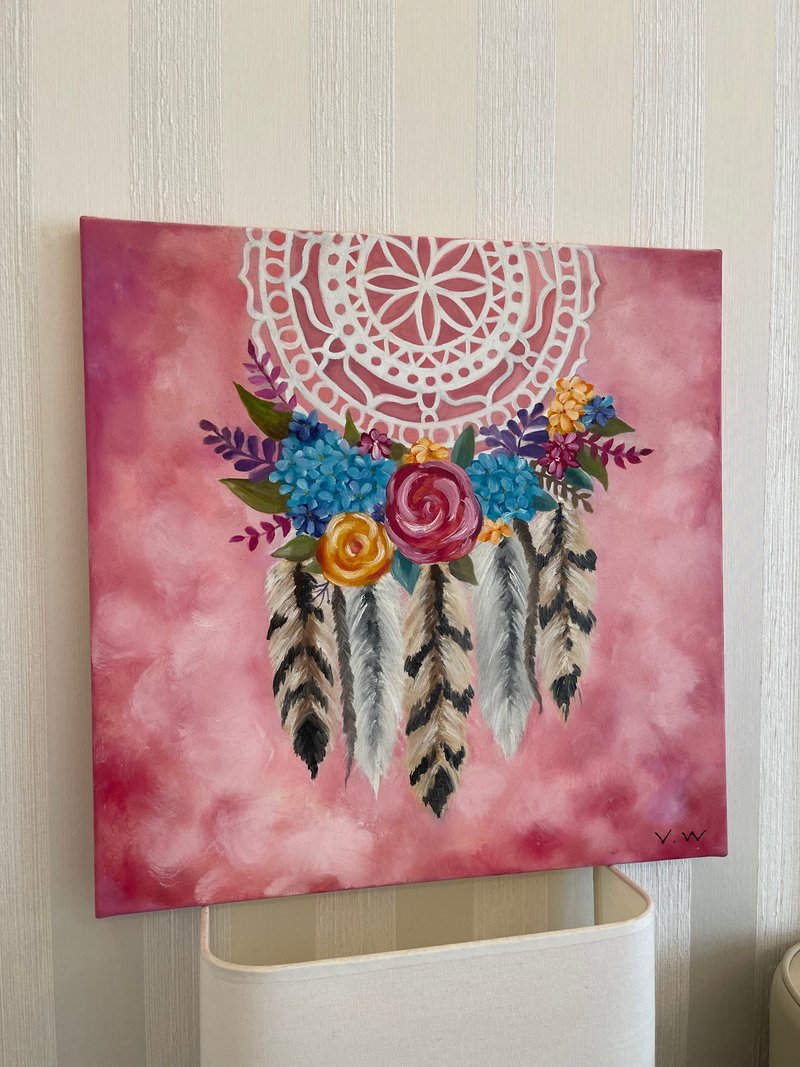 王咖咖 油畫—蕾絲織夢— 50x50cm - 海報/掛畫/掛布 - 顏料 粉紅色