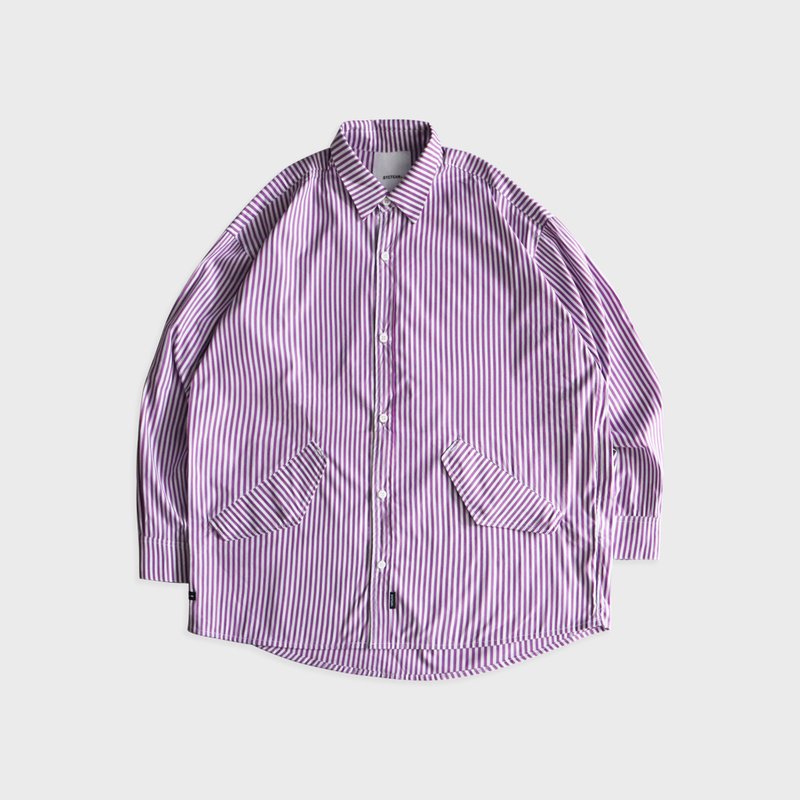 DYCTEAM - Wide striped Patch pocket shirt (purple) - 男襯衫/休閒襯衫 - 棉．麻 紫色