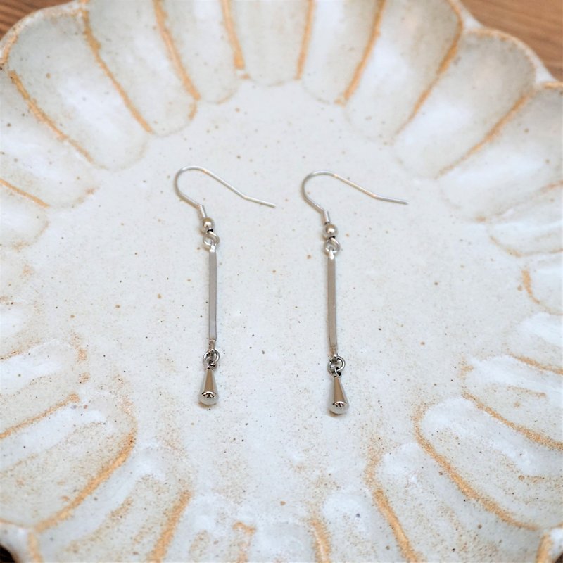 << Falling Rain-316L Anti-allergic Steel Earrings>> Dangle earrings (the Clip-On can be changed) - Earrings & Clip-ons - Stainless Steel Silver