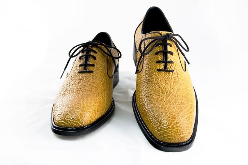 Full Sharkskin Classic Oxford Shoes Mustard Yellow Fine Carving - Rare Leather Gentleman's Shoes Leather Sole - Men's Leather Shoes - Genuine Leather Yellow