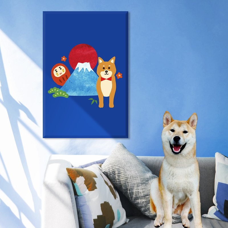 Shiba Inu Mount Fuji Frameless Painting Hanging Picture - Posters - Wood Blue