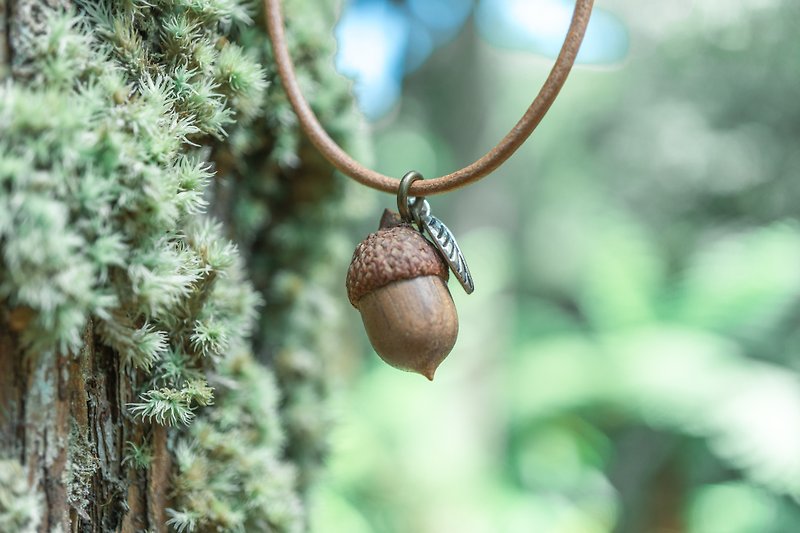 秋季木製橡果項鍊 可調整長度 - 項鍊 - 木頭 咖啡色