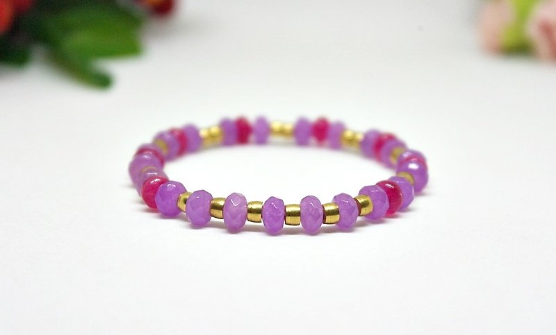 Natural stone elastic bracelet brass x _ Purple Dream # # Chalcedony - สร้อยข้อมือ - เครื่องเพชรพลอย สีม่วง