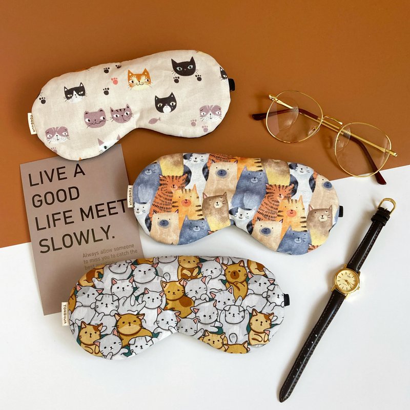 Cats and Fishes Many Cats Handmade Eye Mask Pure Cotton Organic Cotton Adjustable Length Comes with Cute Storage Bag - Eye Masks - Cotton & Hemp Black