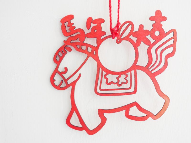 木製馬年鏤空掛飾 - 壁貼/牆壁裝飾 - 木頭 紅色