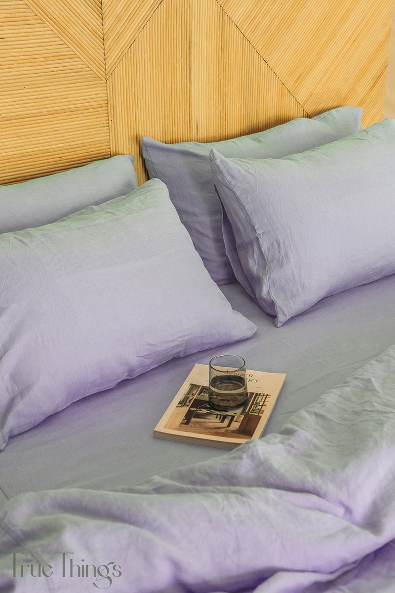 Pastel lavender linen pillowcase / Purple pillow cover / Euro, American size - 寢具/床包 - 亞麻 紫色