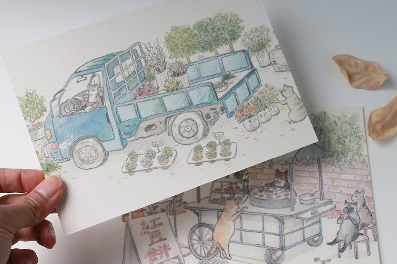 [Action Flower Shop/Red Bean Cake Cart] 5x7 Large Size Postcard/Original Postcard/Card/Small Format - Cards & Postcards - Paper 