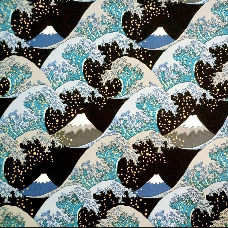 【客訂商品】浮世繪大海浪 橫式拉鏈餐具袋 - 居家收納/收納盒/儲物盒 - 棉．麻 黑色