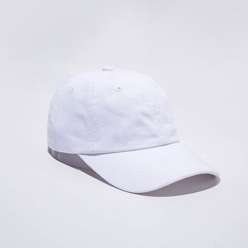 純色水洗休閒帽 白色 - 客製化M8366-6 - 帽子 - 棉．麻 白色