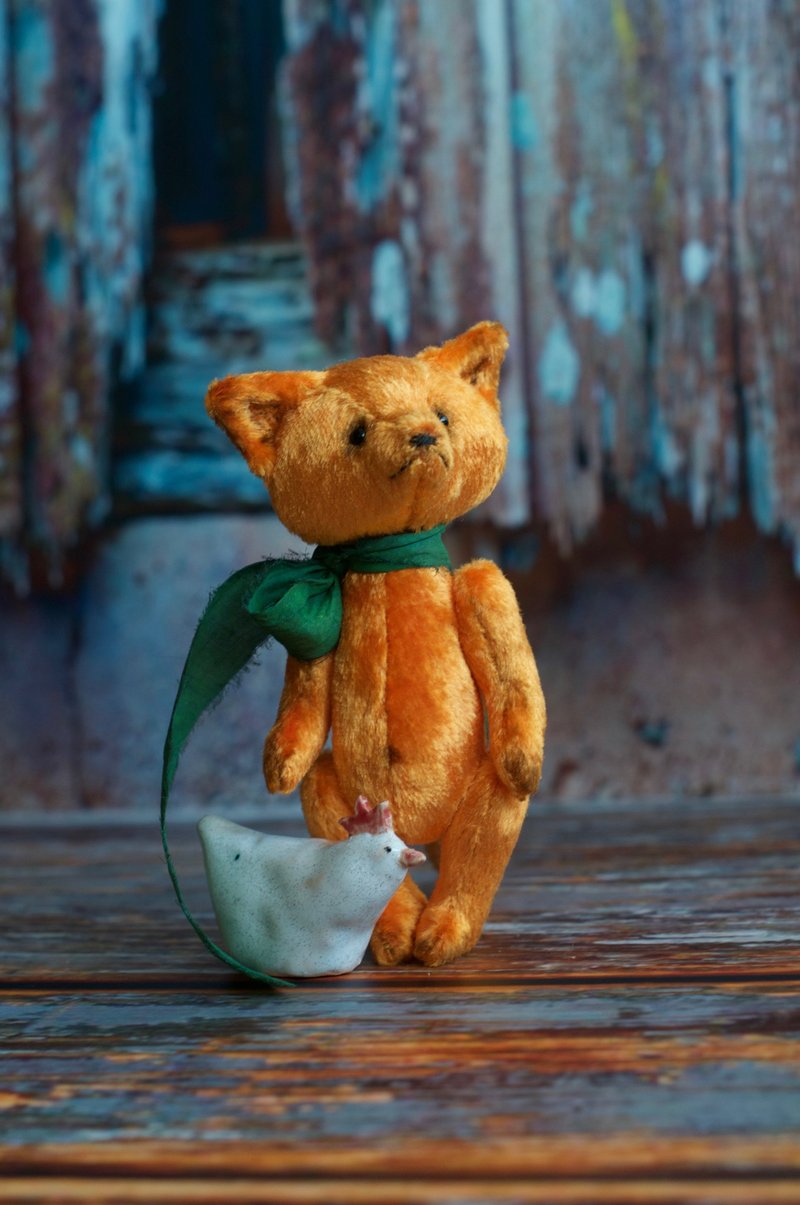 Handmade Teddy Mr. Little Fox created with orange vintage plush - ตุ๊กตา - วัสดุอื่นๆ สีส้ม