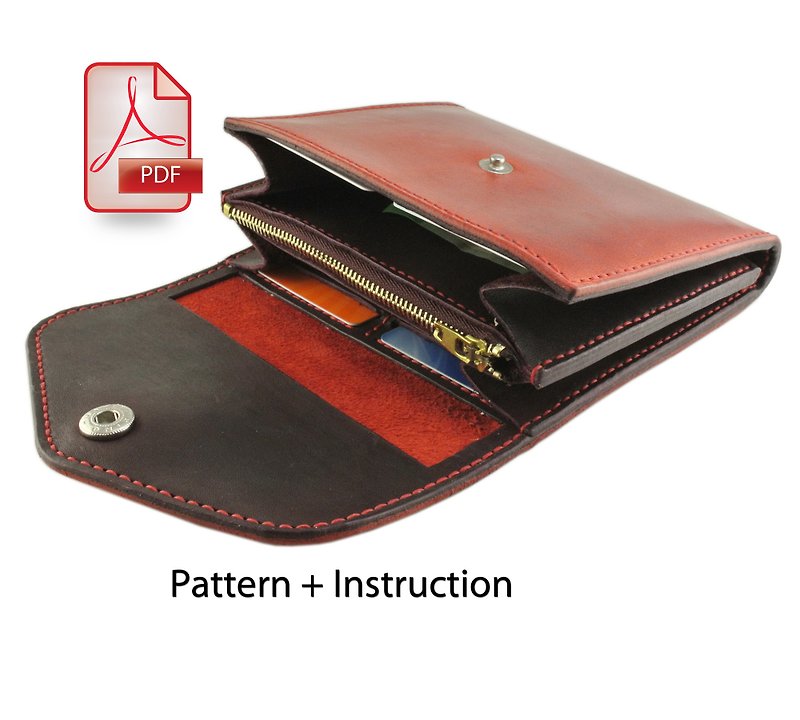 Leather short wallet pattern, cash envelope wallet, digital pdf file, DIY - Other - Other Materials 