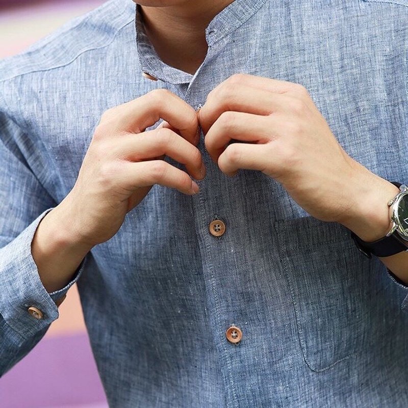 Mandarin Comfy Linen Shirt - 男襯衫/休閒襯衫 - 棉．麻 灰色